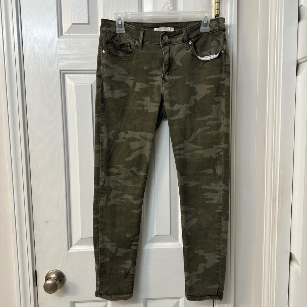 Levi's 711 Skinny Ankle Jeans Women's 29 Green Camo Stretch Casual